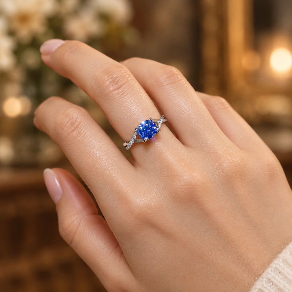 1 Carat Moissanite Ring Ariella - Crisscross Sterling Silver Women's Ring Velanci