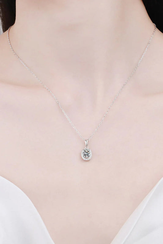 1 Carat Moissanite Pendant Necklace - Rhodium-Plated Silver Velanci