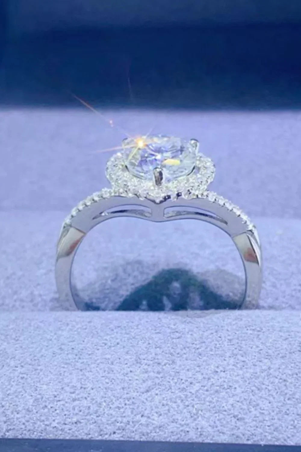 Moissanite Heart Ring Isabella - 1Ct Sterling Silver Halo Women's Ring Velanci