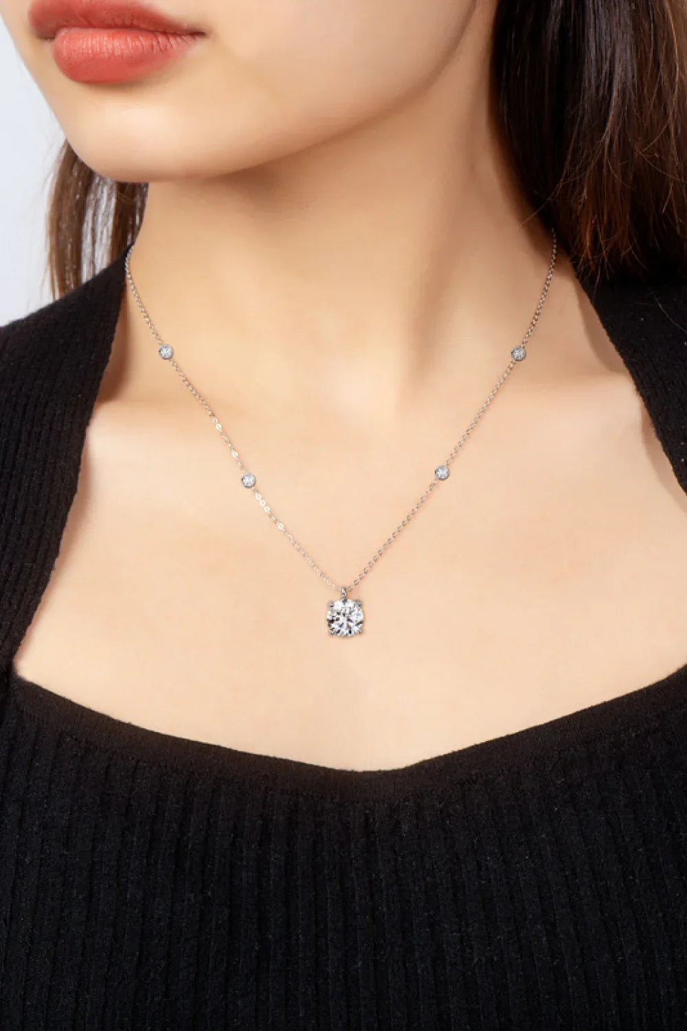 Moissanite Four-Prong Sterling Necklace - 2ct Solitaire, 18in Chain Velanci