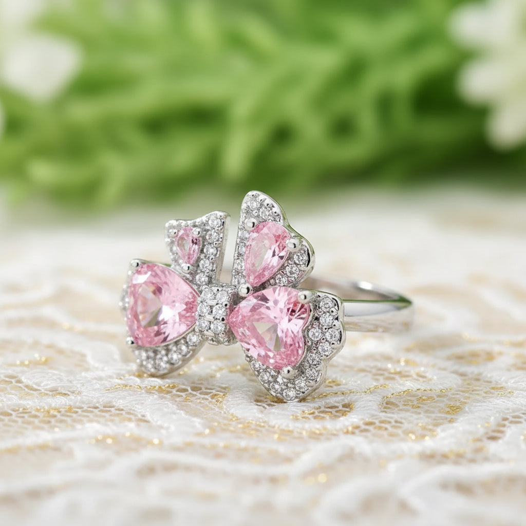 Ring Bianca - Pink Zircon Bow Bypass With Sparkle Gleam