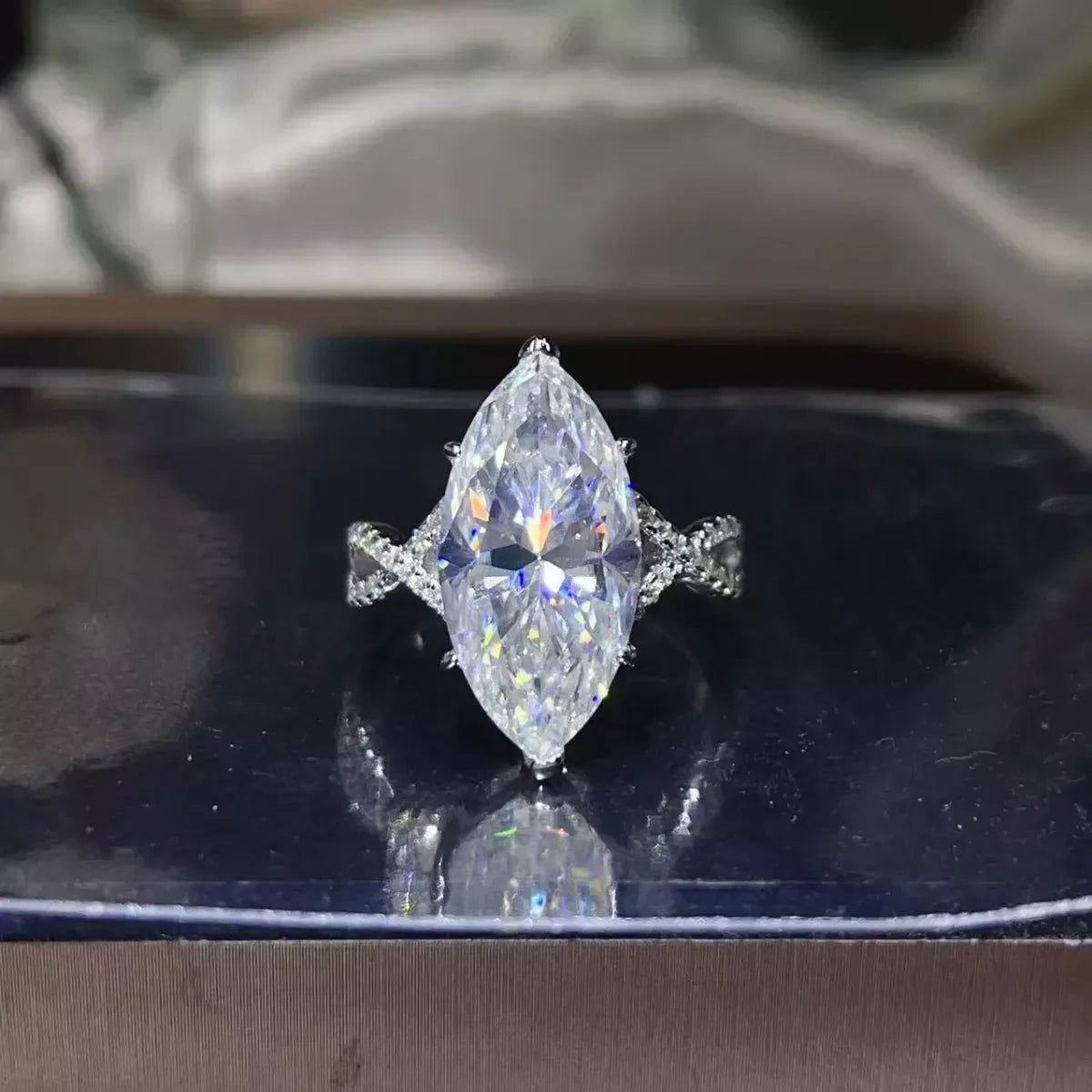 Moissanite Ring Bianca - 10 Carat Sterling Silver Shine Women's Ring Velanci