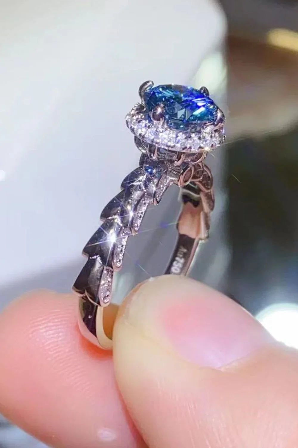 Sterling Silver 1Ct Moissanite Ring Giulia - Halo Spark Women's Ring Velanci