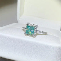 2 Carat Moissanite Square Sterling Silver Ring Giulia - Halo Women's Ring Velanci