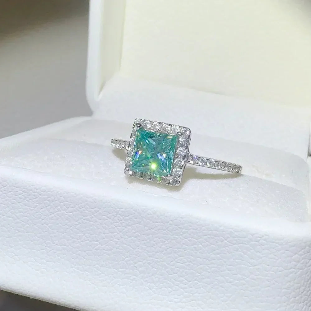 2 Carat Moissanite Square Sterling Silver Ring Giulia - Halo Women's Ring Velanci