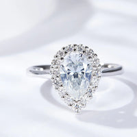 1.5 Carat Moissanite Teardrop Ring Giulia - Halo Sparkle Women's Ring Velanci