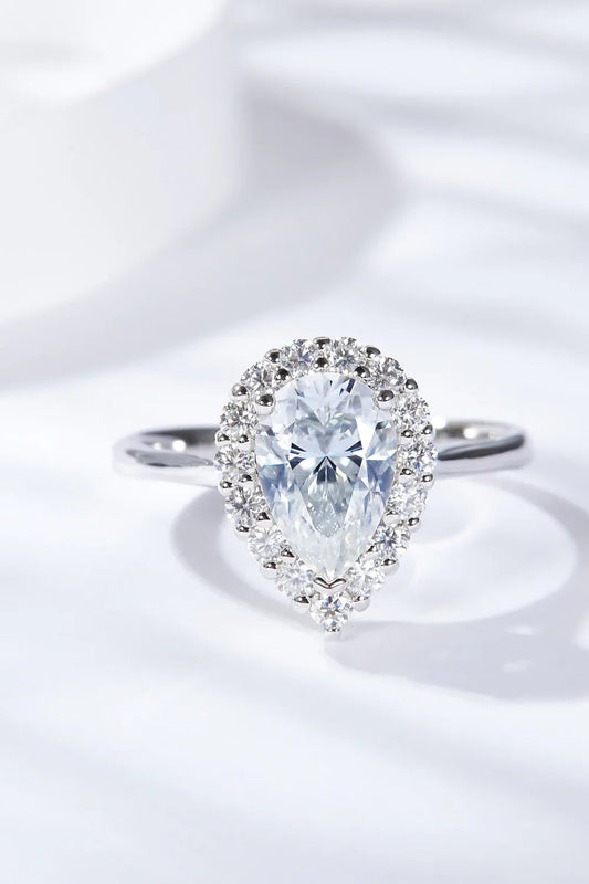1.5 Carat Moissanite Teardrop Ring Giulia - Halo Sparkle Women's Ring Velanci