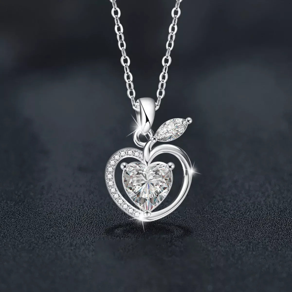 Apple Pendant Necklace - 2 Carat Moissanite Sterling Silver Velanci