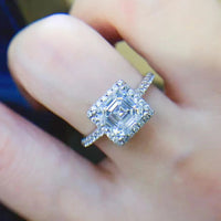 Moissanite Ring Ariella - 2ct Emerald Halo Sterling Silver Women's Ring Velanci