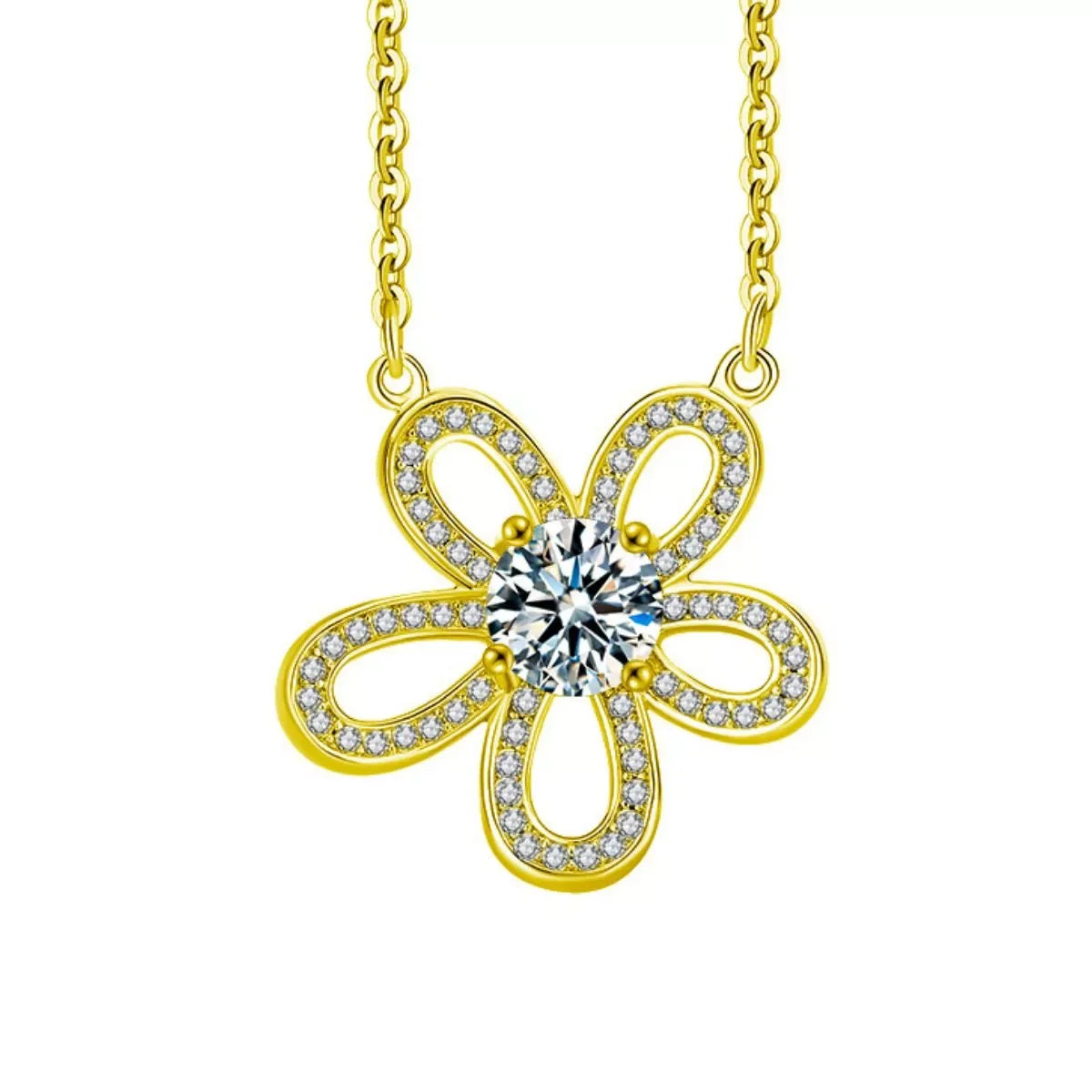 Moissanite Flower Necklace - 1 Carat Centerpiece Bloom Velanci