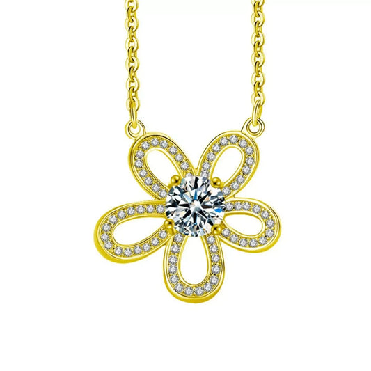 Moissanite Flower Necklace - 1 Carat Centerpiece Bloom Velanci