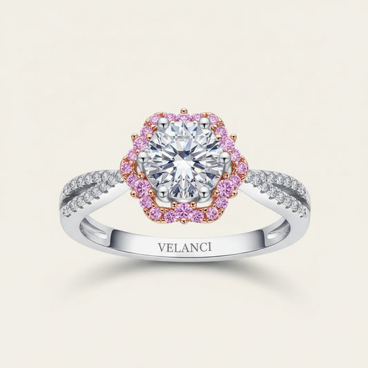 Moissanite Ring Ginevra - 1 Carat Flower-Cross Halo Women's Ring Velanci