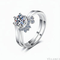 Ring Set Livia - Elegant Moissanite Comfort Fit Silver Women's Ring Velanci