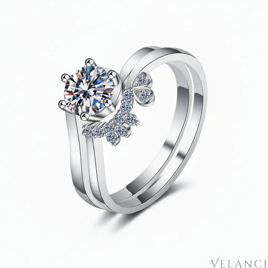 Ring Set Livia - Elegant Moissanite Comfort Fit Silver Women's Ring Velanci