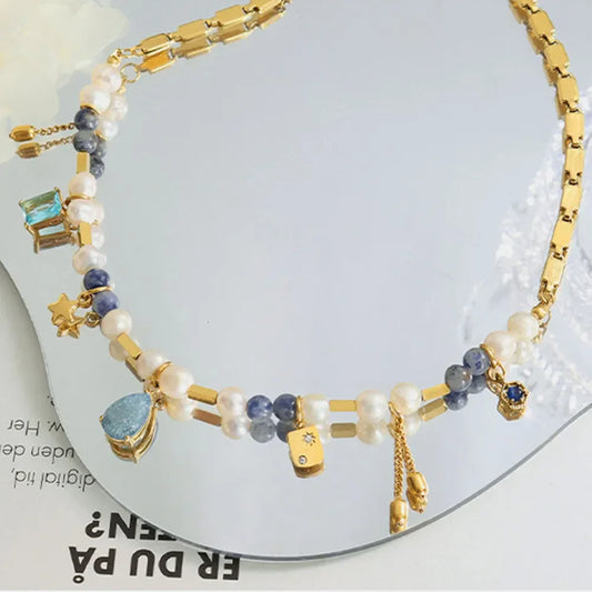 18K Gold-Plated Freshwater Pearl Beaded Necklace - Gold Glow Velanci