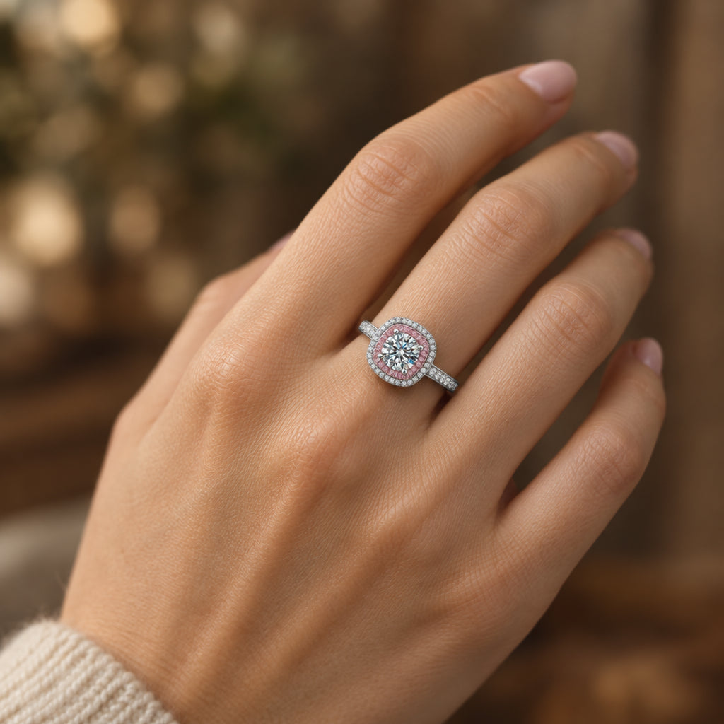 1 Carat Moissanite Ring Giulia - Sterling Silver Halo Women's Ring Velanci