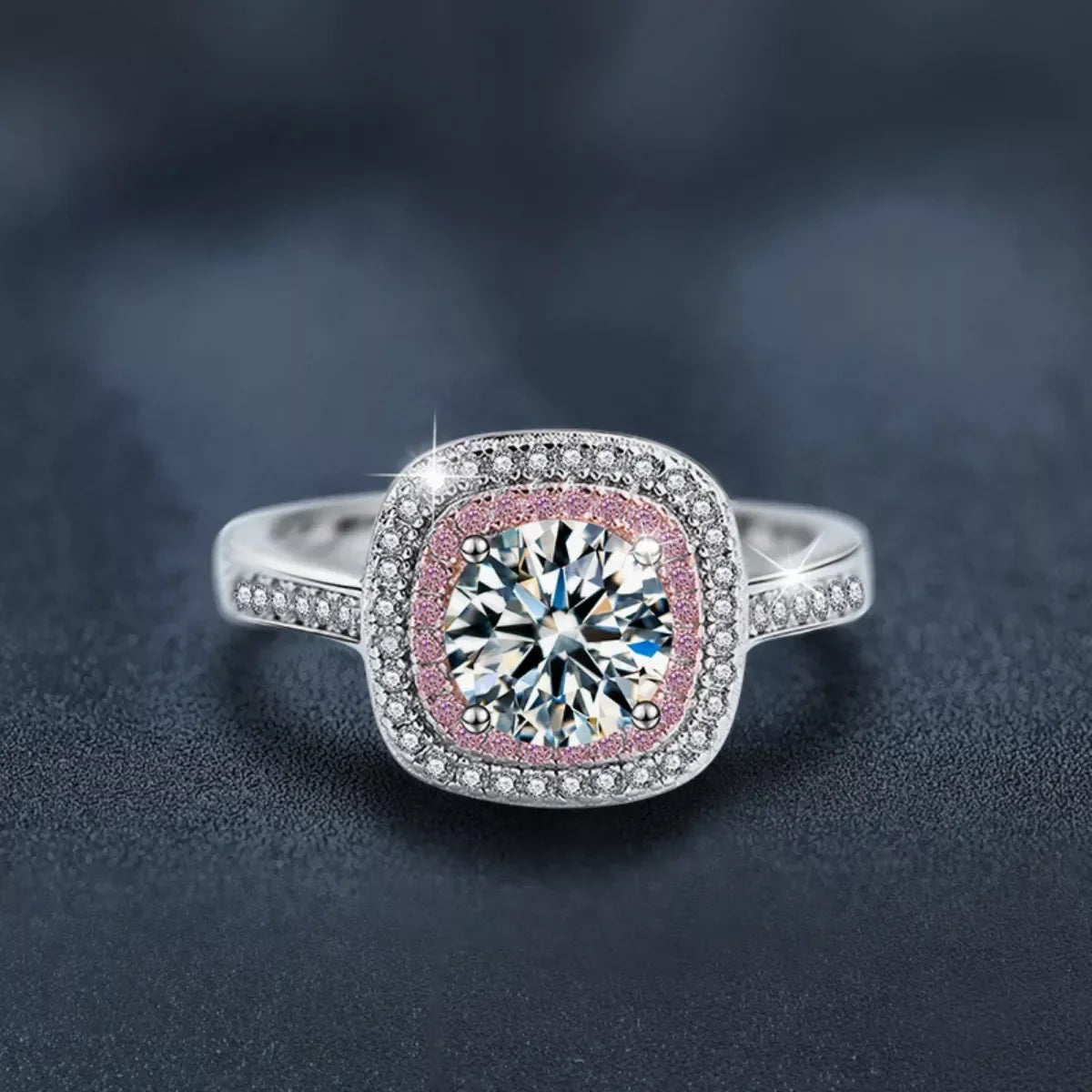1 Carat Moissanite Ring Giulia - Sterling Silver Halo Women's Ring Velanci