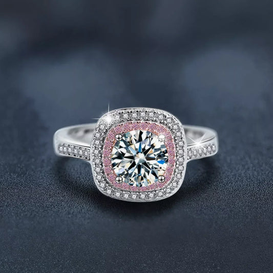 1 Carat Moissanite Ring Giulia - Sterling Silver Halo Women's Ring Velanci