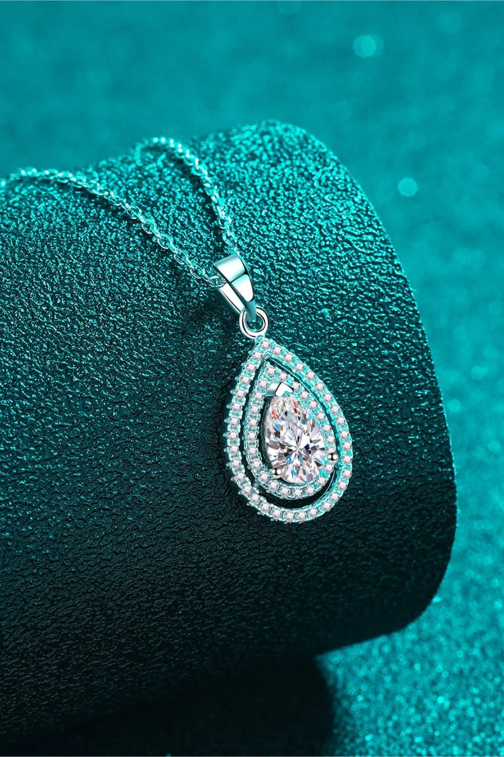 Moissanite Teardrop Pendant Necklace - Sterling Silver Velanci