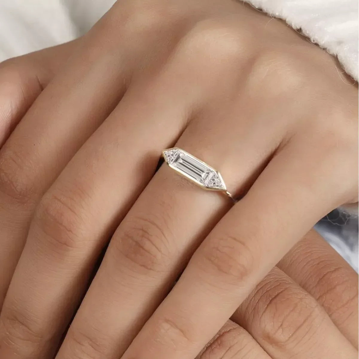 Moissanite Ring Alessia - Emerald-Cut Moissanite Gold-Plated Women's Ring Velanci