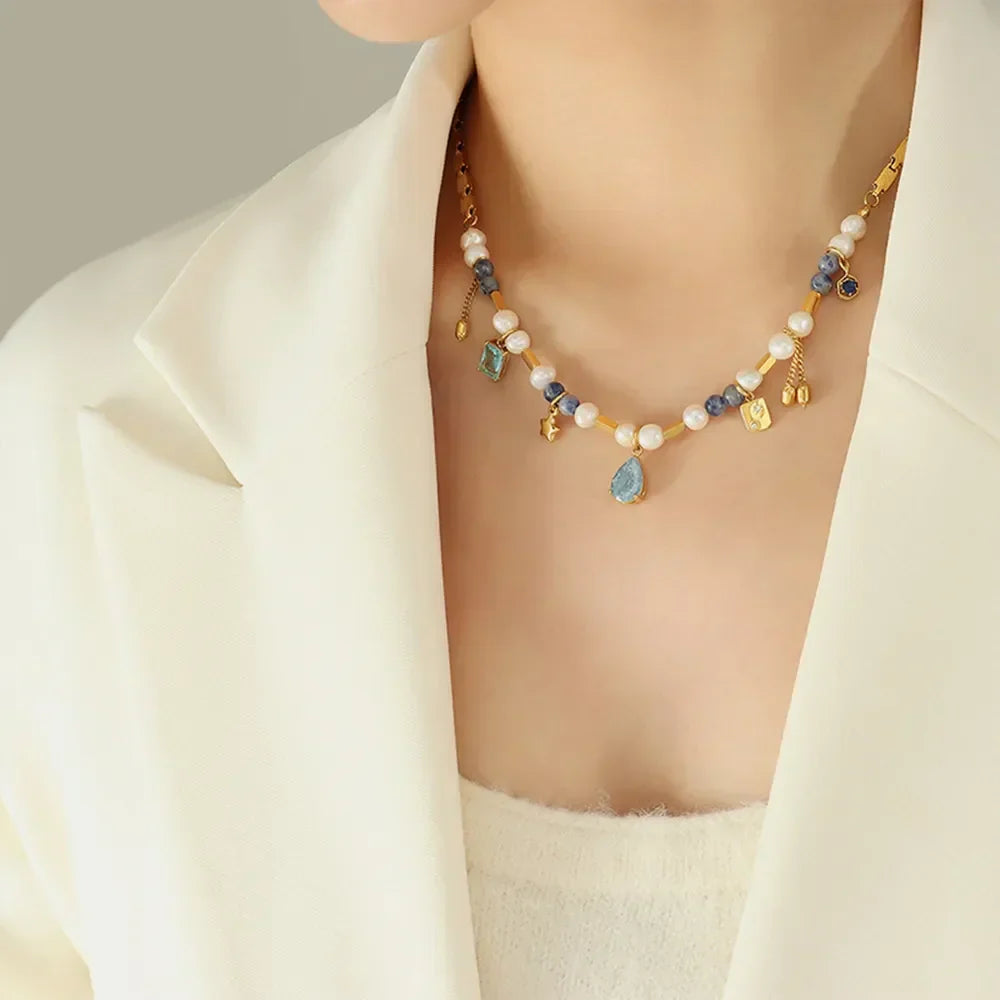 18K Gold-Plated Freshwater Pearl Beaded Necklace - Gold Glow Velanci