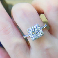 Moissanite Ring Ariella - 2ct Emerald Halo Sterling Silver Women's Ring Velanci