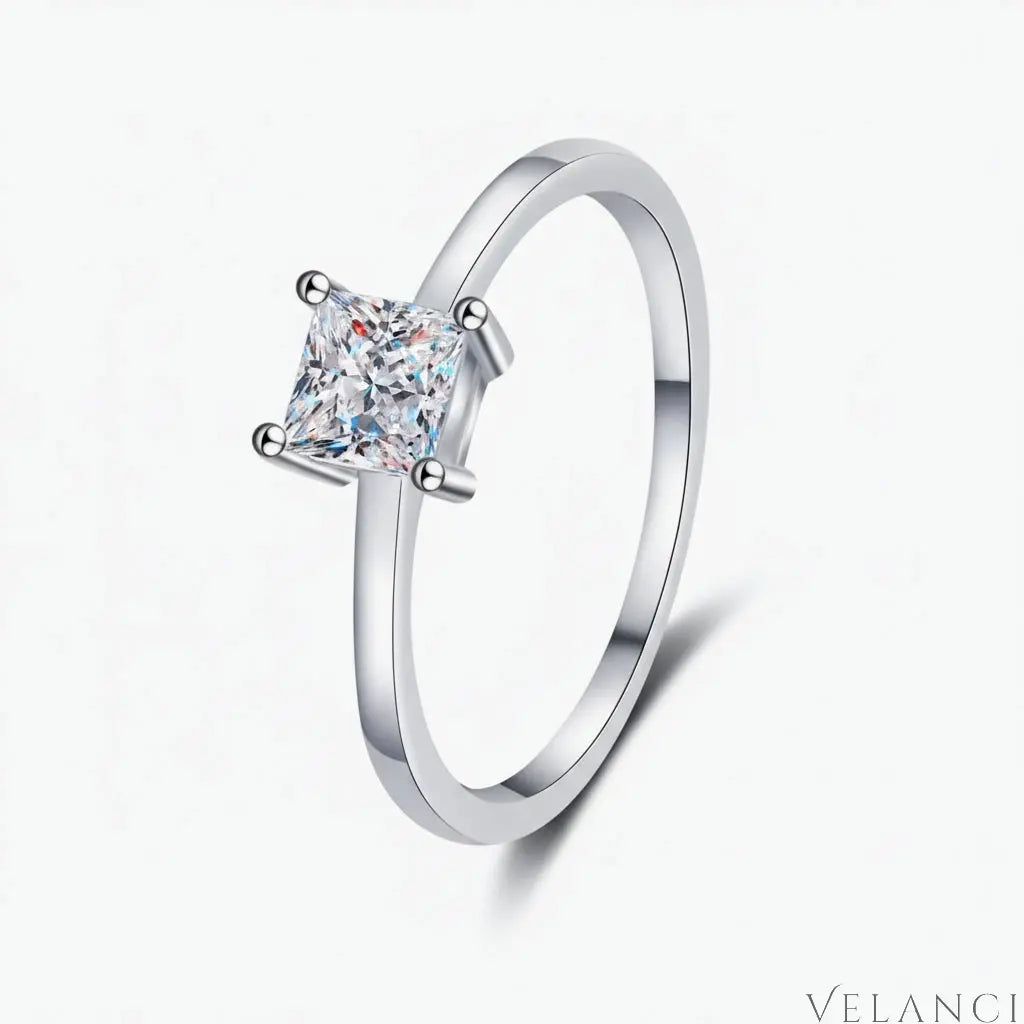 Sterling Silver Moissanite Ring Giulia - Minimalist Glow Women's Ring Velanci