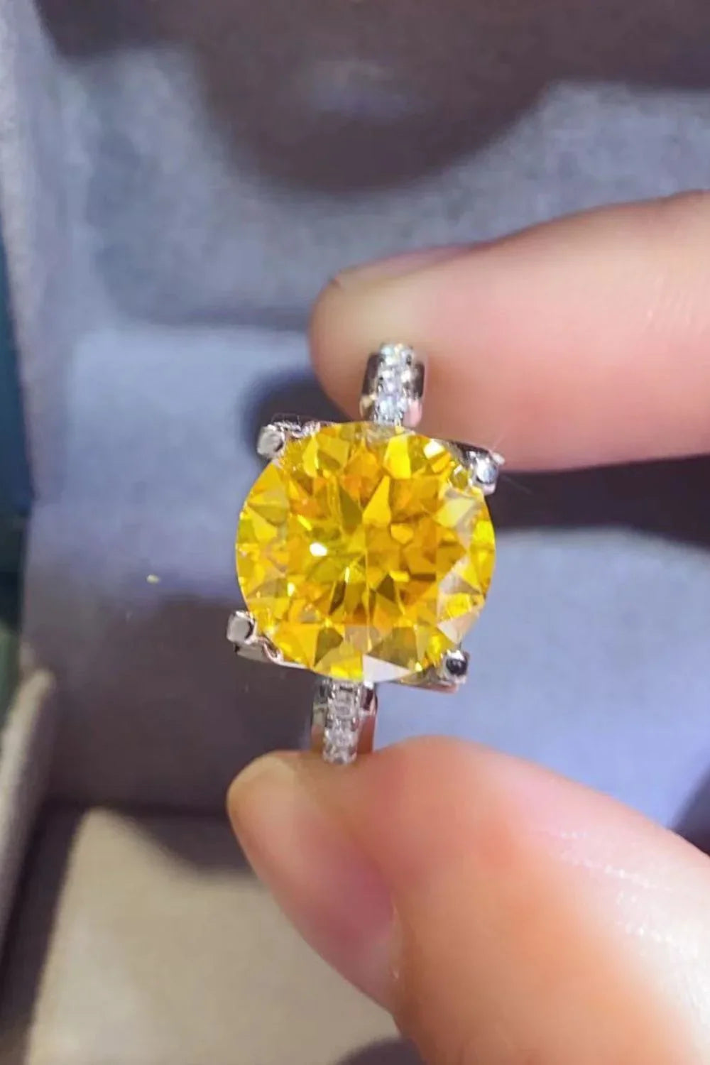 Ring Giulia - 5ct Banana-Yellow Moissanite Sterling Silver Women's Ring Velanci