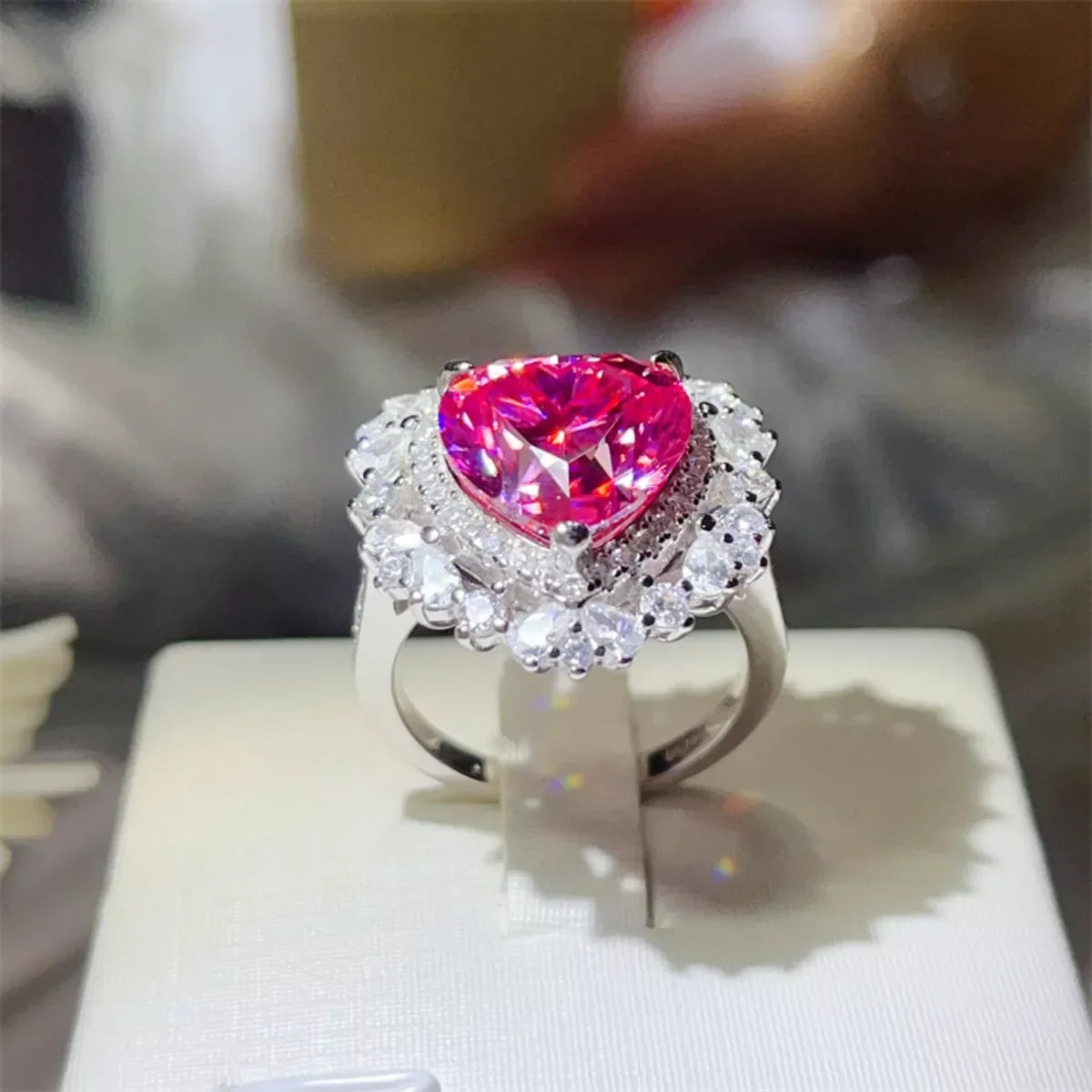 Ring Isabella - 5 Carat Moissanite Heart Glow Silver Women's Ring Velanci