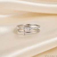 Double Band Cross Ring Lucia - Zircon Accents, Plated Velanci