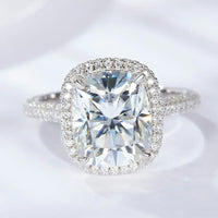 Moissanite Halo Ring Alessia - 6ct Center, Silver Band Women's Ring Velanci