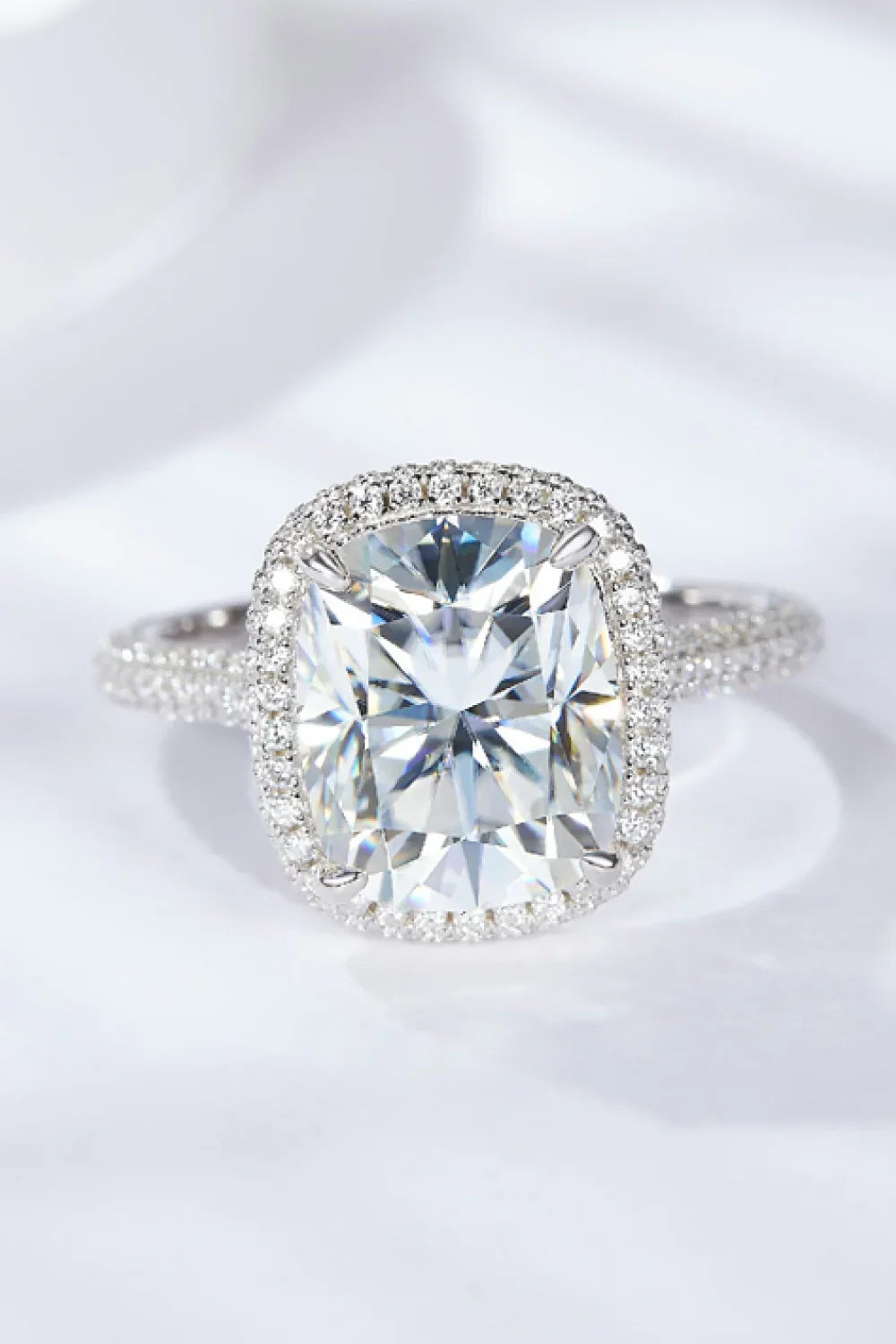 Moissanite Halo Ring Alessia - 6ct Center, Silver Band Women's Ring Velanci