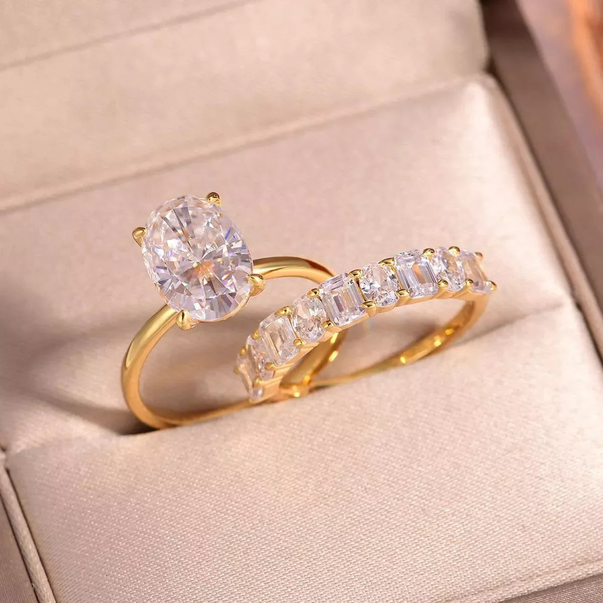 Moissanite Ring Alessia - 4.5ct Sterling Silver 2-Piece Set Women's Ring Velanci