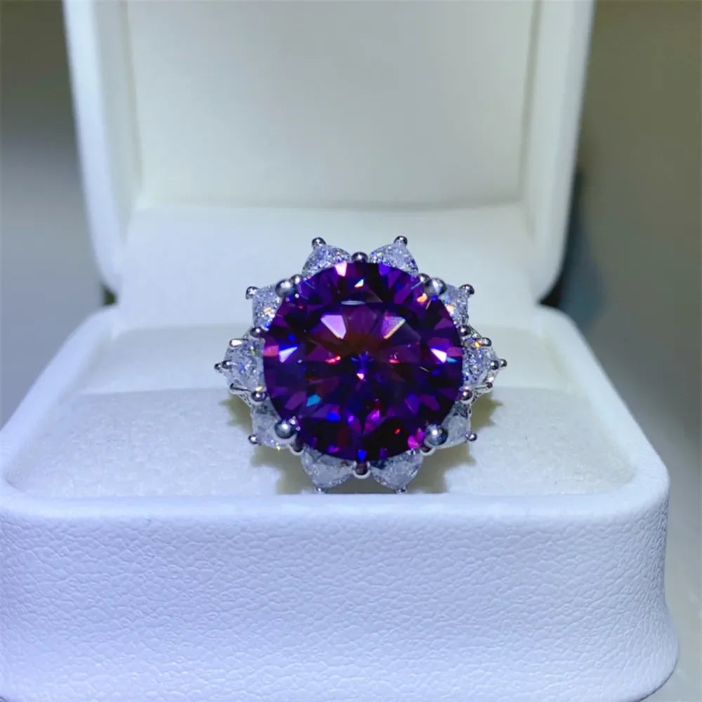 Ring Francesca - 10 Carat Moissanite Flower Halo Silver Women's Ring Velanci