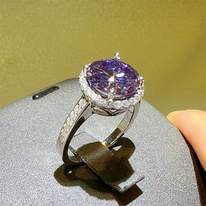 Three Carat Moissanite Ring Giulia - Halo Rainbow Fire Women's Ring Velanci
