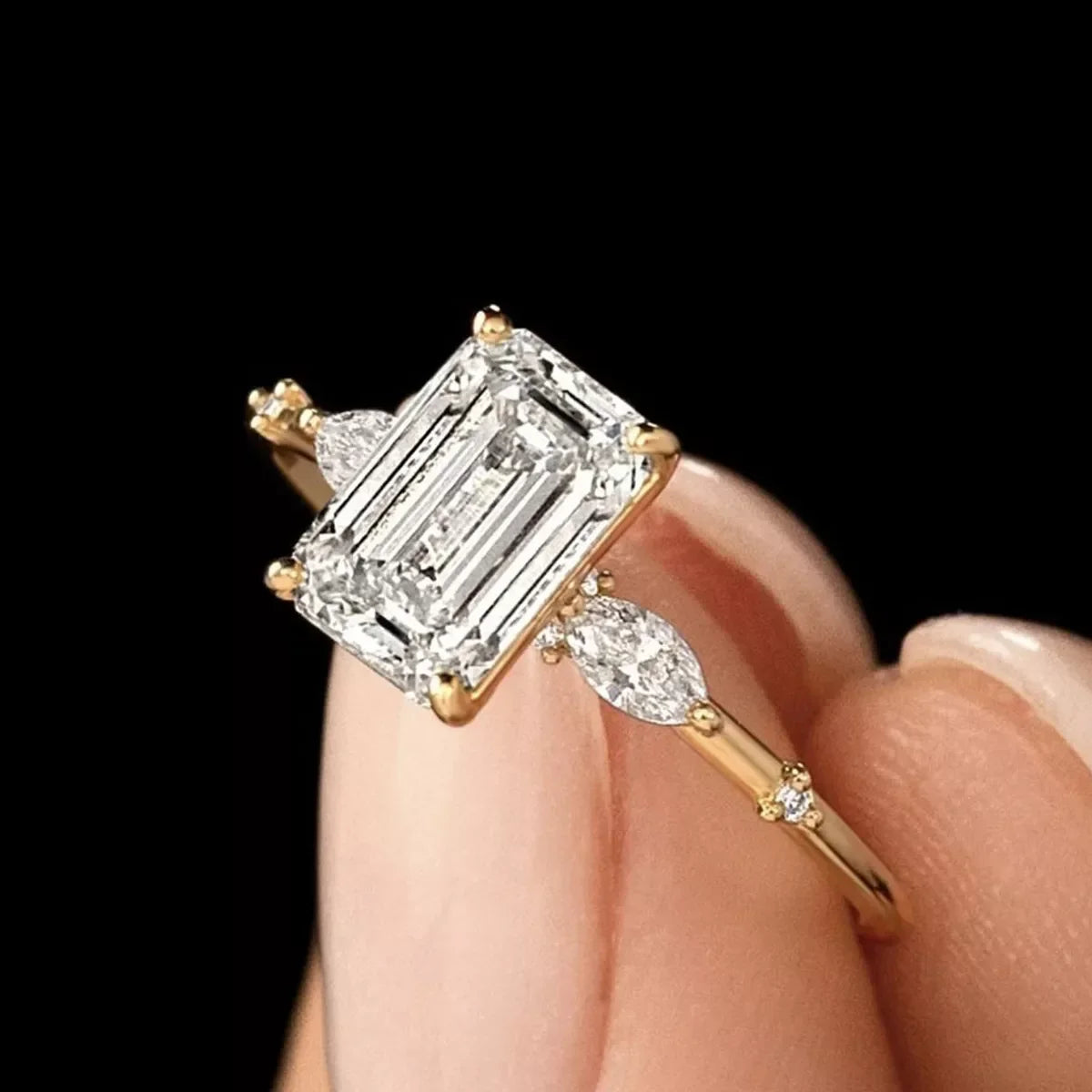 Moissanite Ring Alessia - Emerald-Cut Brilliance Gleaming Women's Ring Velanci