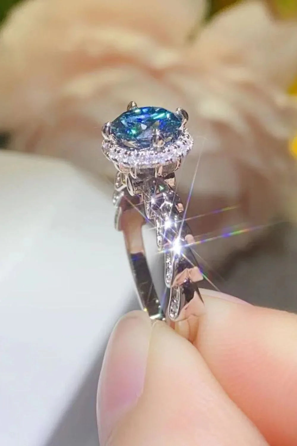 Sterling Silver 1Ct Moissanite Ring Giulia - Halo Spark Women's Ring Velanci