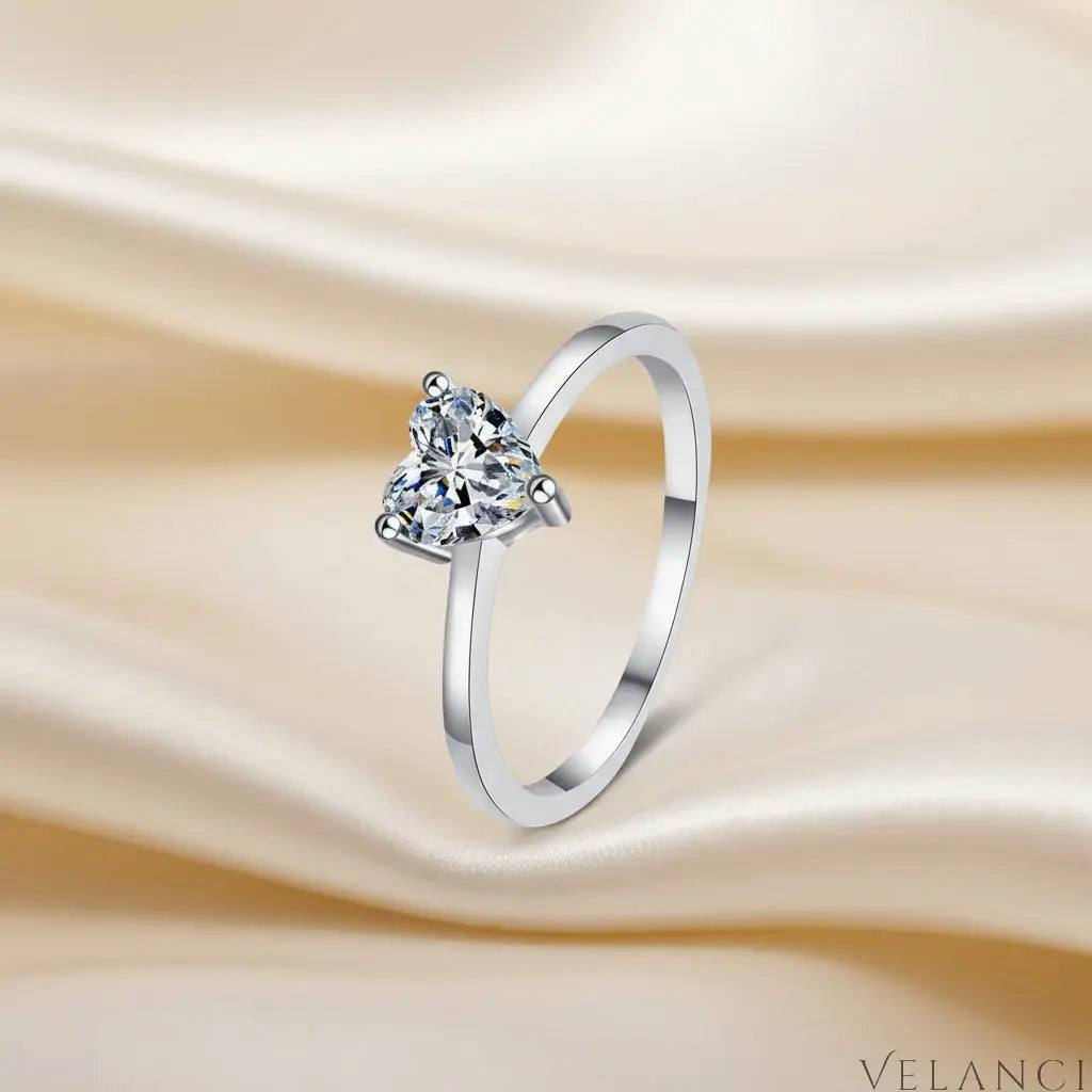 Sterling Silver Heart Moissanite Ring Bianca - Solitaire Velanci