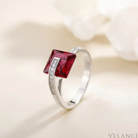 Platinum-Plated Square Ring Bianca - Bold Red Zircon Velanci