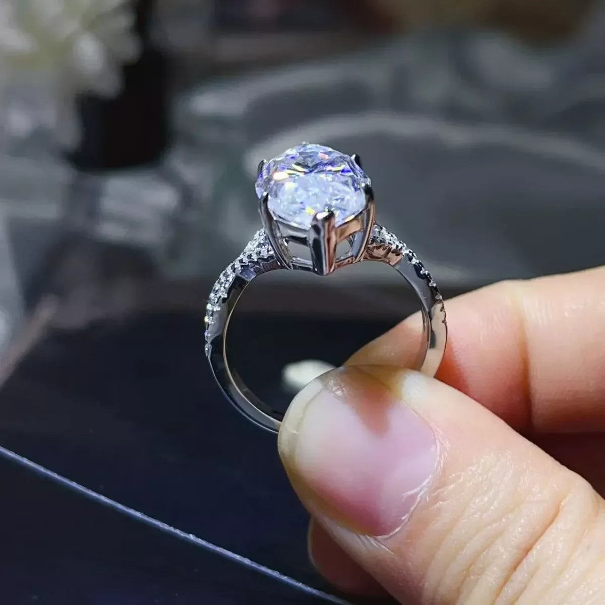 Moissanite Ring Bianca - 10 Carat Sterling Silver Shine Women's Ring Velanci