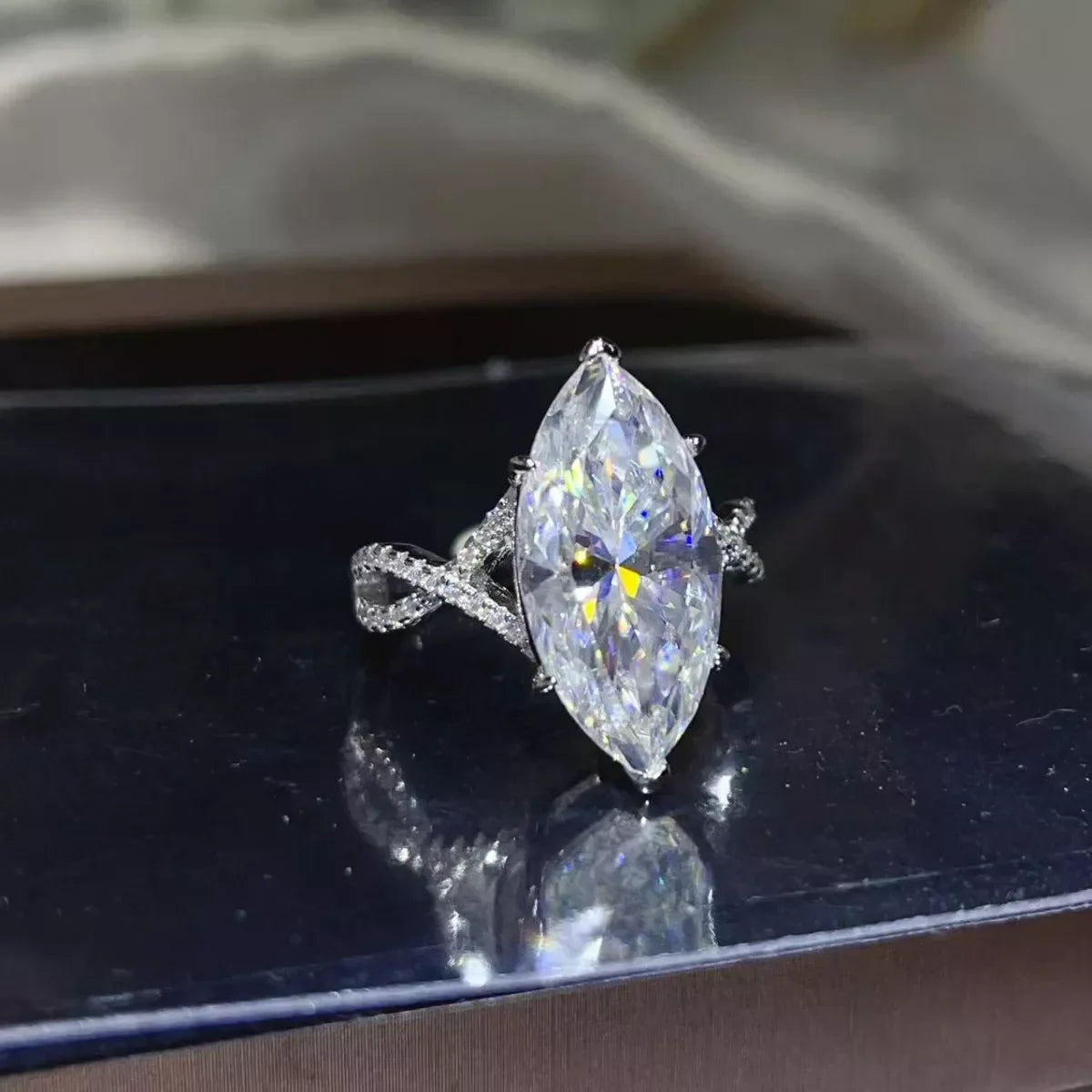 Moissanite Ring Bianca - 10 Carat Sterling Silver Shine Women's Ring Velanci