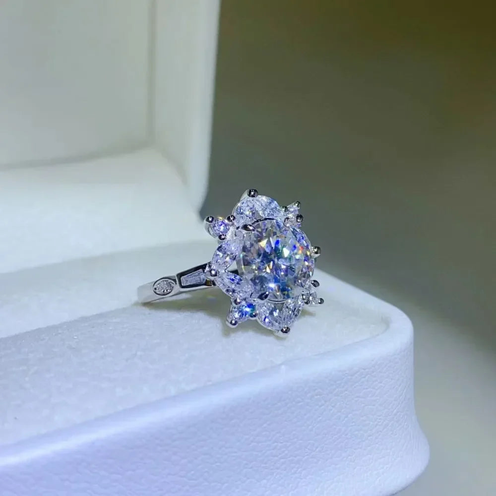 2 Carat Moissanite Sterling Silver Ring Isabella - Halo Women's Ring Velanci