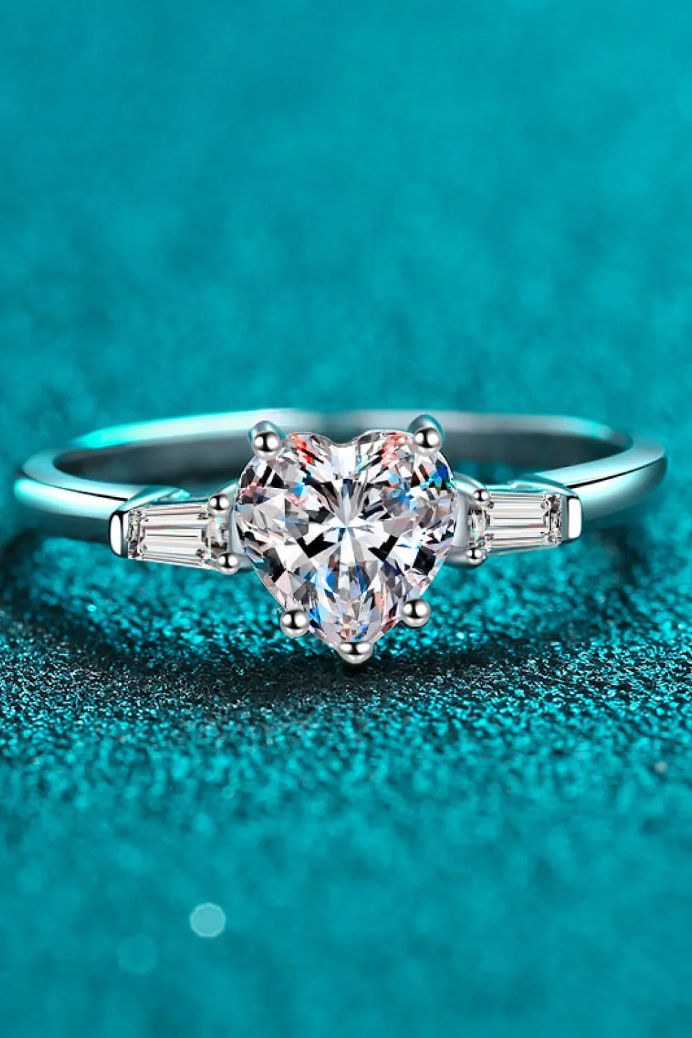 Moissanite Heart Ring Sterling Silver Luna - Everyday Shine Women's Ring Velanci