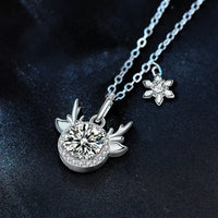 1 Carat Moissanite Deer Antler Necklace - Halo Setting Velanci
