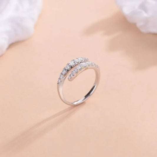 Sterling Silver Moissanite Bypass Ring Elena - Sparkle Band Women's Ring Velanci