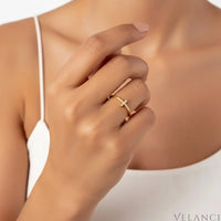 Cross Ring Giulia - Sterling Rose Gold Plated Pave Zircon Velanci