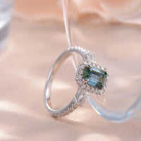 Moissanite Ring Giulia - Emerald-Cut Halo Sparkle 1Carat Women's Ring Velanci