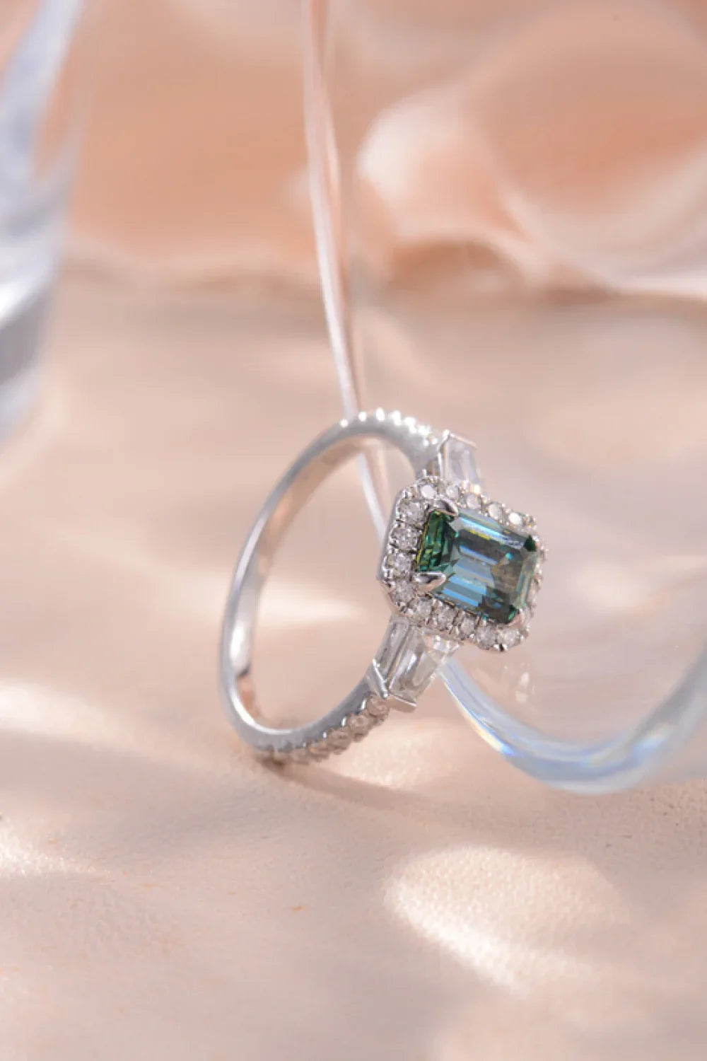 Moissanite Ring Giulia - Emerald-Cut Halo Sparkle 1Carat Women's Ring Velanci