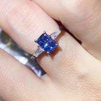 1 Carat Moissanite Ring Lucia - Blue Rectangle Ring Women's Ring Velanci