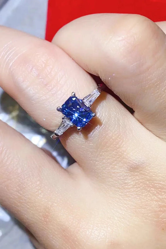 1 Carat Moissanite Ring Lucia - Blue Rectangle Ring Women's Ring Velanci